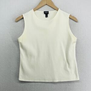 EILEEN FISHER Tank Top PS Petite Cotton Interlock Jersey Crewneck Off White USA